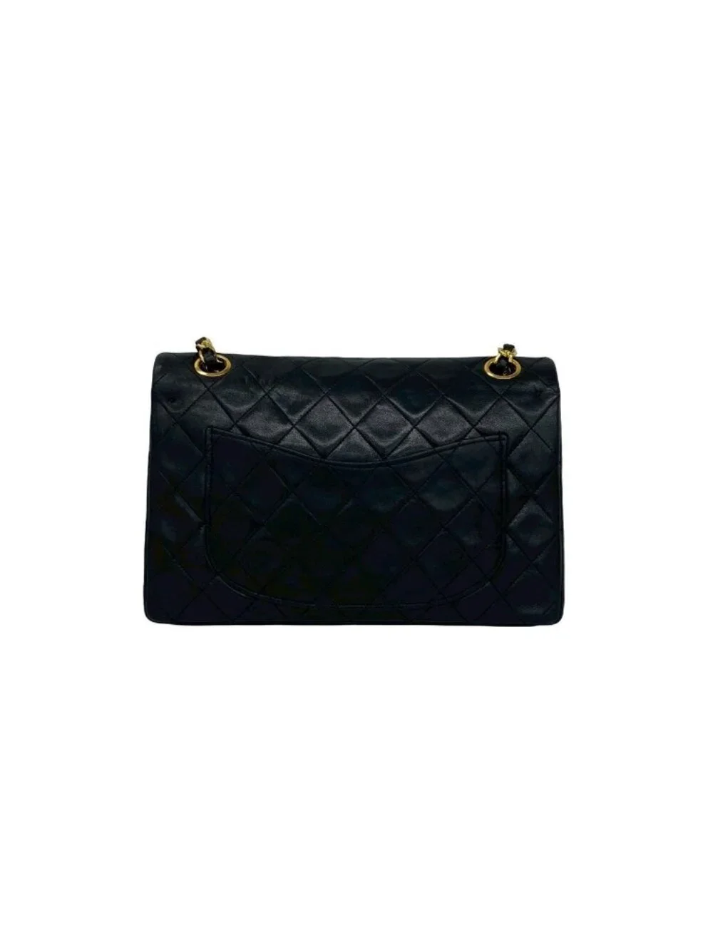 Chanel Quilted CC Logo Double Flap Lambskin Chain Shoulder Bag Black